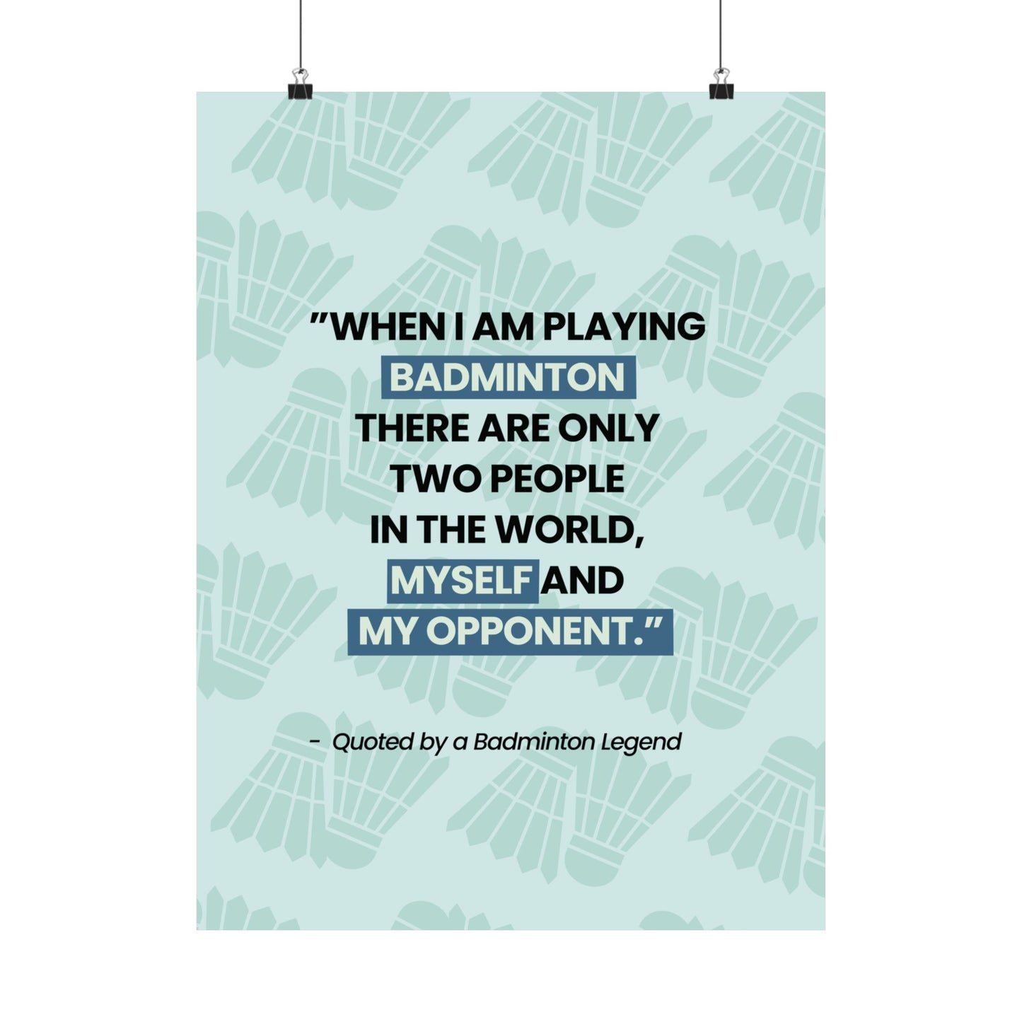 Motivational Badminton Quote Poster – Light Blue Wall Art (40×50 cm / 45×60 cm)