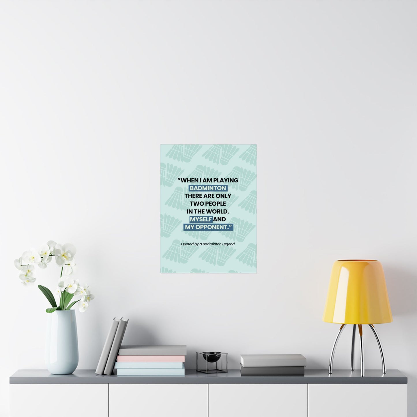 Motivational Badminton Quote Poster – Light Blue Wall Art (40×50 cm / 45×60 cm)