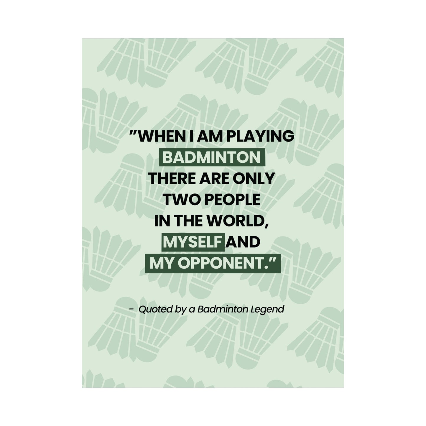 Motivational Badminton Quote Poster – Light Green Wall Art (40×50 cm / 45×60 cm)