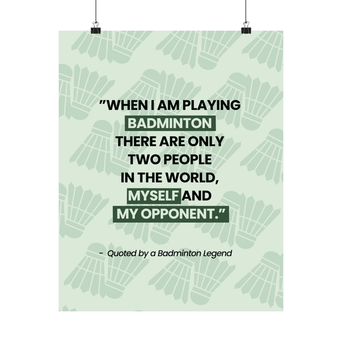 Motivational Badminton Quote Poster – Light Green Wall Art (40×50 cm / 45×60 cm)