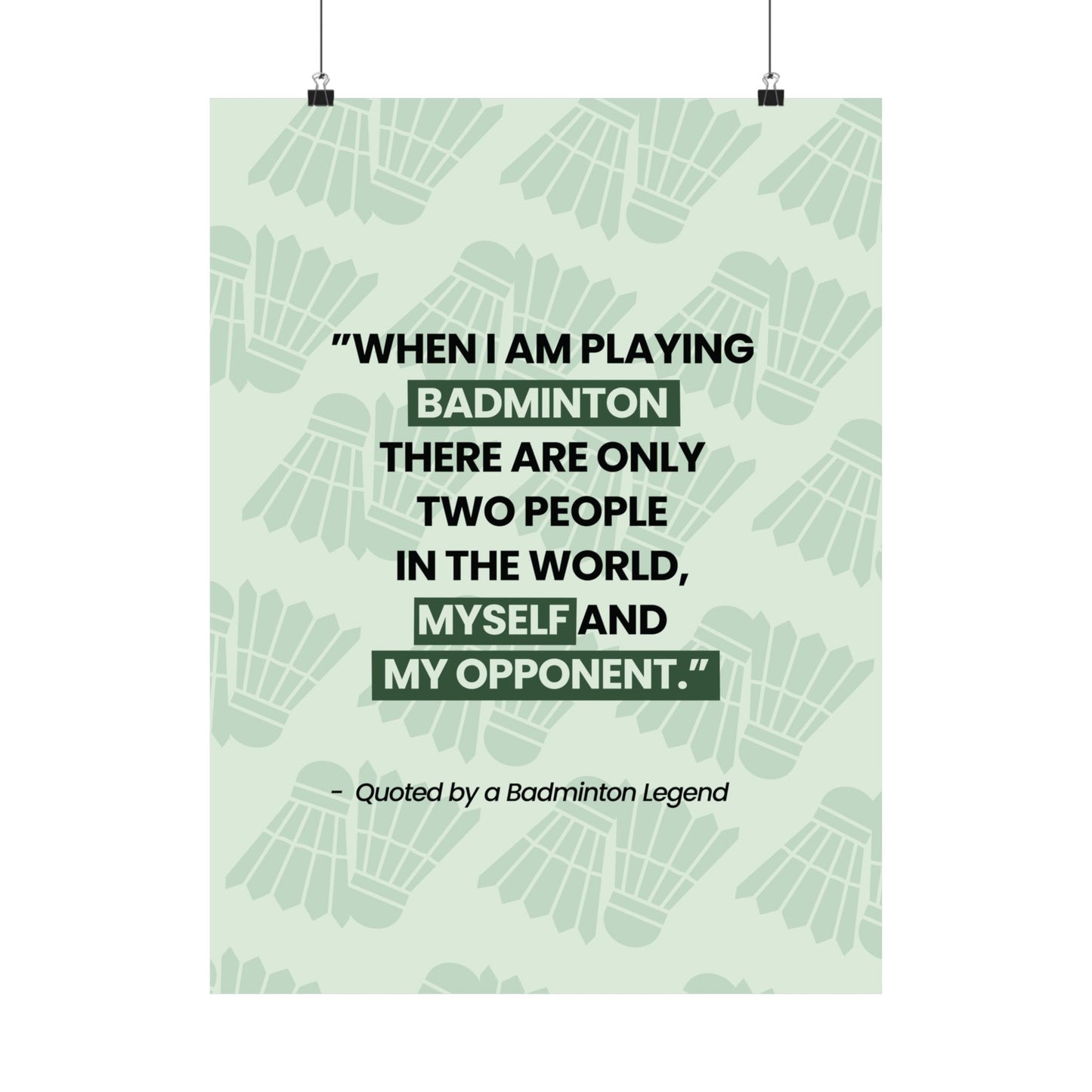 Motivational Badminton Quote Poster – Light Green Wall Art (40×50 cm / 45×60 cm)
