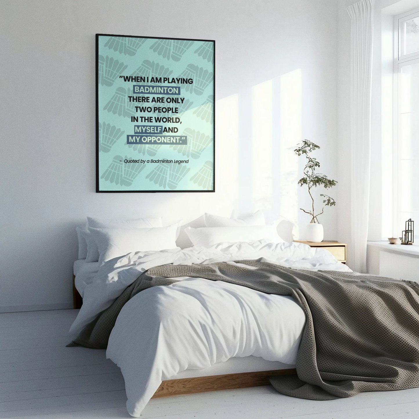 Motivational Badminton Quote Poster – Light Blue Wall Art (40×50 cm / 45×60 cm)
