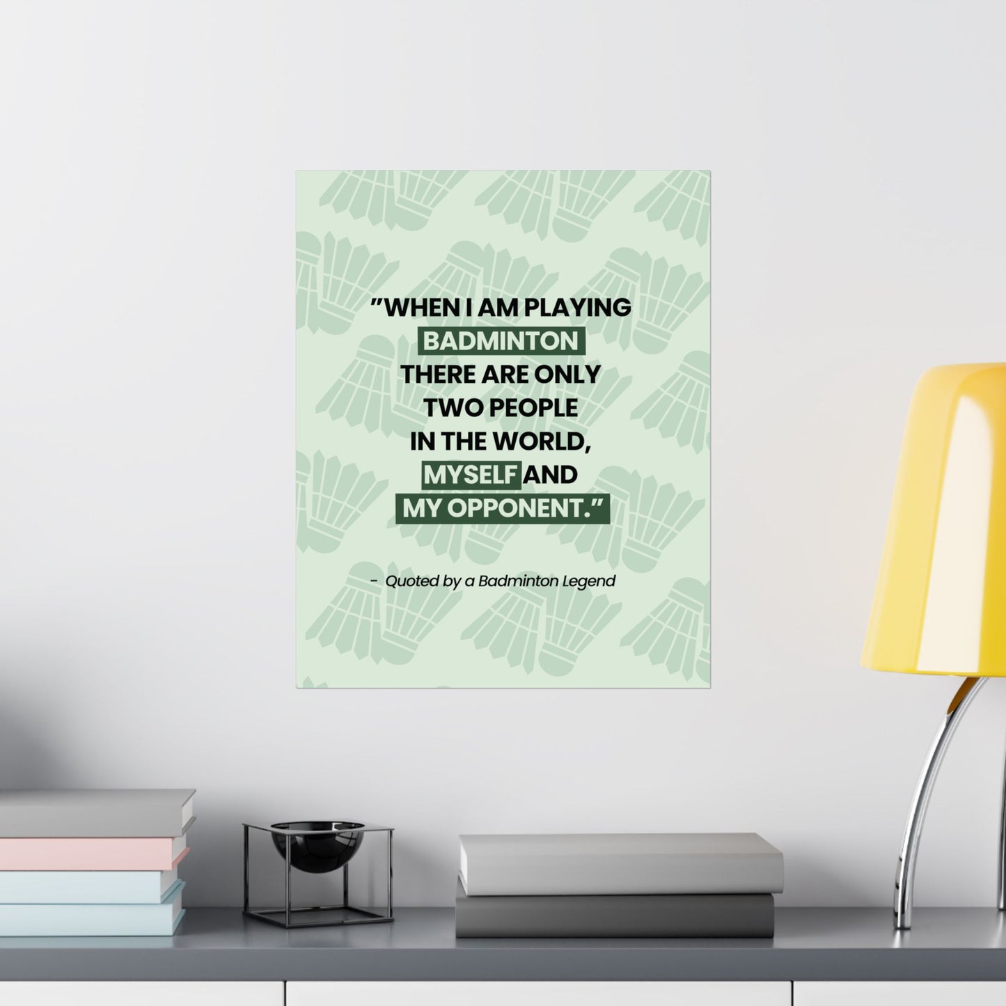 Motivational Badminton Quote Poster – Light Green Wall Art (40×50 cm / 45×60 cm)