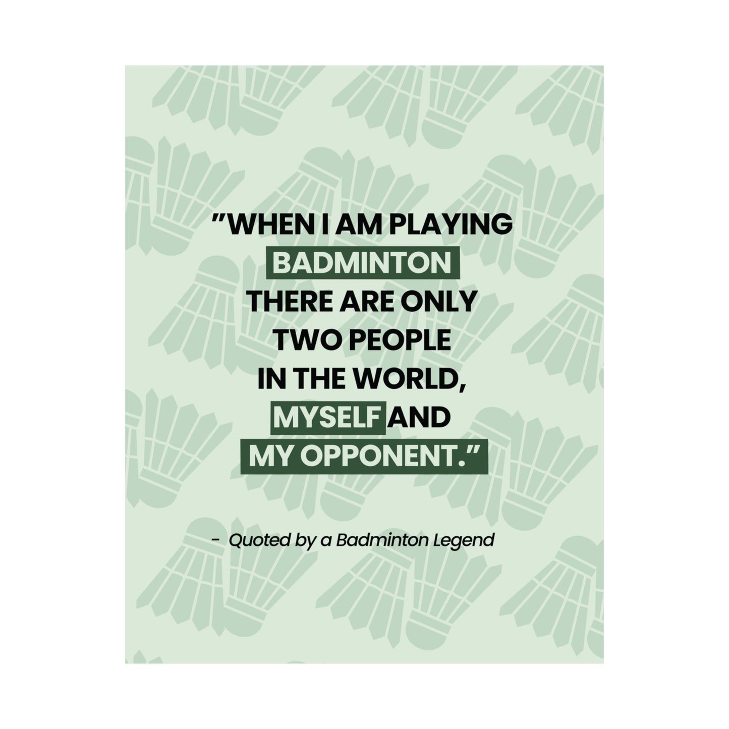 Motivational Badminton Quote Poster – Light Green Wall Art (40×50 cm / 45×60 cm)
