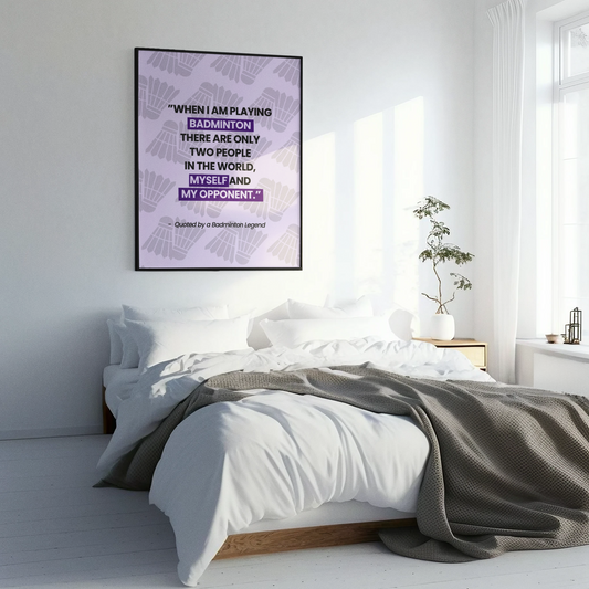 Motivational Badminton Quote Poster – Light Purple Wall Art (40×50 cm / 45×60 cm)