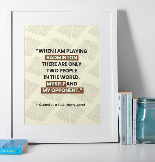 Motivational Badminton Quote Poster – Yellow Satin Wall Art (40×50 cm / 45×60 cm)
