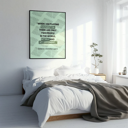 Motivational Badminton Quote Poster – Light Green Wall Art (40×50 cm / 45×60 cm)
